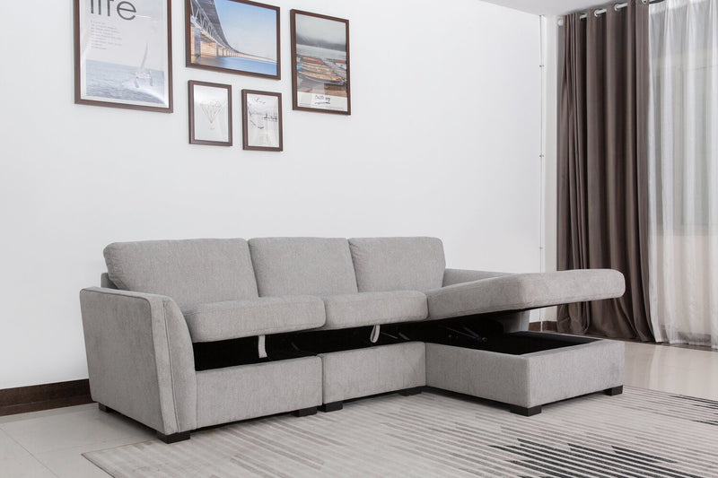 Vault 3-Piece Right-Facing Sectional with Storage Chaise and Two Storage Chairs - Grey