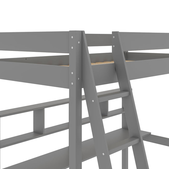 Brody Loft Bed with Built-in Desk, Ladder & Guardrails for Kids & Teens, Grey - Twin Size