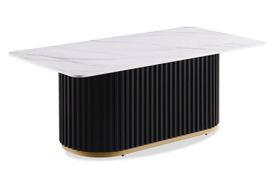 Kort & Co. Capri 47.5" Modern Rectangular Coffee Table with White Sintered Stone Top – Black and Gold | Table à café rectangulaire moderne Capri Kort & Co. de 47,5 po avec dessus en pierre frittée blanche - noire et dorée