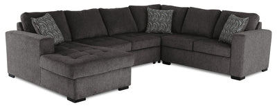 Made in Canada Legend 4-Piece Left-Facing Chenille Fabric Sleeper Sectional with Storage Chaise - Pewter Brown | Sofa-lit sectionnel de gauche Legend 4 pièces fabriqué au Canada en tissu de chenille avec fauteuil long de rangement - brun étain
