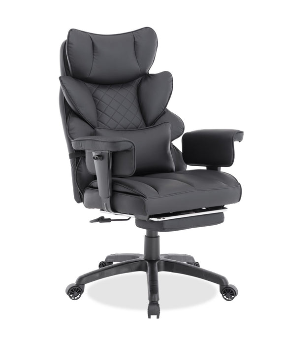 Tommy 28.7\" Faux Leather Adjustable Office Chair with Footrest and Adjustable Arms – Black 