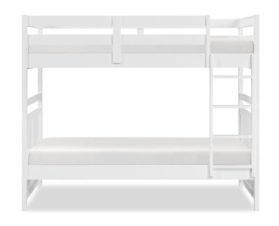 Quinn Bunk Bed with Ladder & Guard Rail for Kids, White - Twin/Twin | Lits superposés Quinn pour enfants avec échelle et garde-corps, blancs - simple et simple