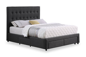 Beck Upholstered Storage Bed in Dark Grey Fabric, Button Tufted - King Size