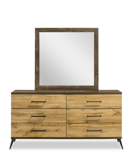 Silas 6pc Bedroom Set with Platform Bed, Dresser, Mirror & Nightstand, LED, Rustic Brown - King Size