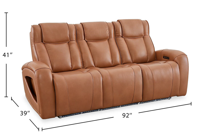 Shaquille O’Neal Home Titan 92\" Genuine Leather Power Reclining Sofa with Shaq-o-pedic Comfort – Earth