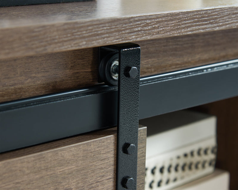 Bristow 31” Accent Cabinet with Shelves and Sliding Barn Door - Walnut Oak