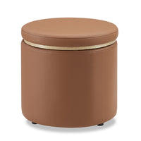 Manitoba Round Faux Leather Storage Ottoman - Brown 