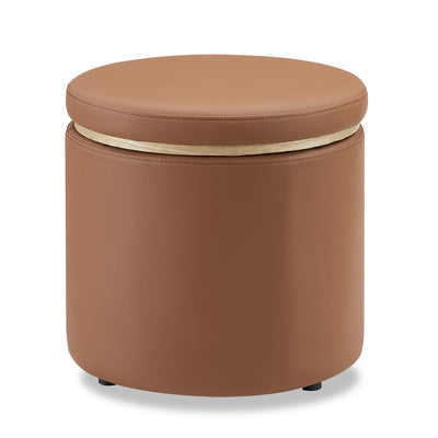 Manitoba 18" Round Storage Ottoman - Brown Faux Leather|Pouf de rangement rond Manitoba de 18 po - similicuir brun