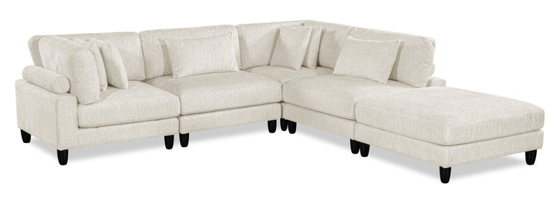 Lounge 5-Piece Chenille Modular Sectional with Ottoman – Beige 