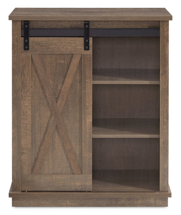 Bristow 31” Accent Cabinet with Shelves and Sliding Barn Door - Walnut Oak