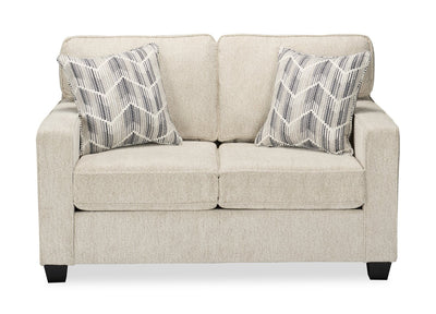 Made in Canada Lennox 57" Chenille Fabric Loveseat with Reversible Cushions and Accent Pillows - Taupe | Causeuse Lennox de 57 po fabriquée au Canada en tissu de chenille avec coussins réversibles et coussins décoratifs - taupe