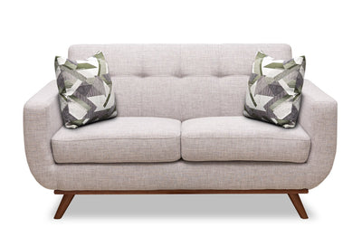 Kort & Co. Freeman 63" Linen-Look Fabric Loveseat with Wood Legs and Tufted Back Cushions - Dove White | Causeuse Freeman de Kort & Co. de 63 po en tissu d’apparence lin avec pattes en bois et coussins de dossier capitonnés - blanc colombe