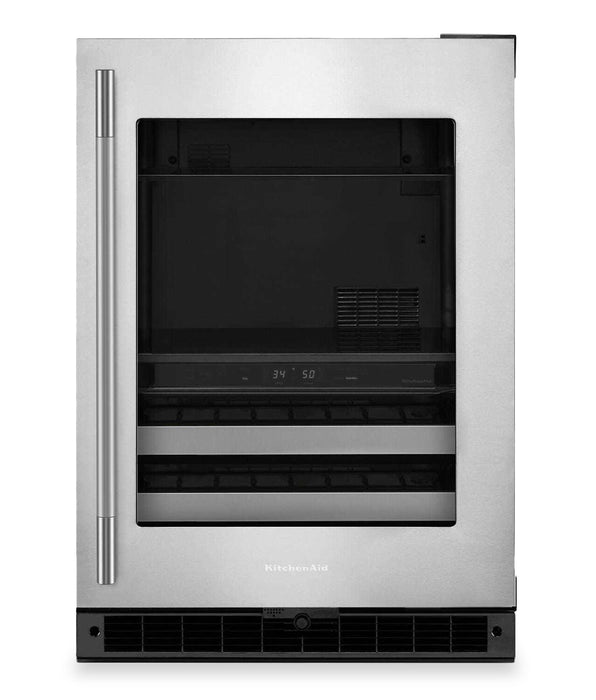 KitchenAid 24\" Beverage Centre with Wood-Front Racks – Black and Stainless Steel - KUBR524SSB 