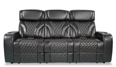 Elite 86" Genuine Leather Massage Power Reclining Sofa with Power Headrests and Storage Arms - Black | Sofa de massage à inclinaison électrique Elite de 86 po en cuir véritable avec appuie-têtes électriques et accoudoirs de rangement - noir