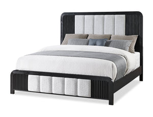 Kaleo Panel Bed with Headboard & Frame, LED, Fabric Panels, Modern, Black - King Size