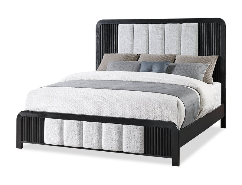 Kaleo Panel Bed with Headboard & Frame, LED, Fabric Panels, Modern, Black - King Size