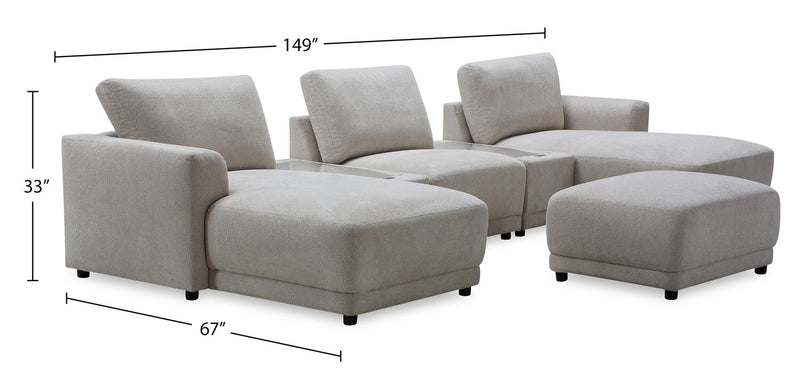 Voyage Modular 6-Piece Left-Facing Fabric Sectional with Console and Ottoman – Beige