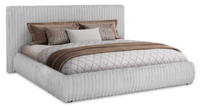 Aria Upholstered Platform Bed in Grey Fabric, Tufted - King Size | Lit plateforme rembourré Aria en tissu gris capitonné - format très grand lit
