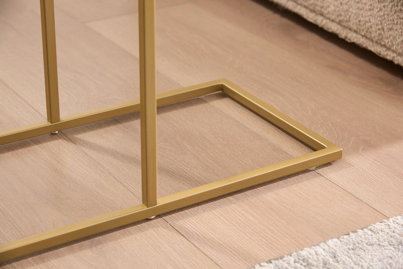 Voss 20\" Accent Table with Marble-Look Top – White & Gold 