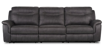 Floy 116.5" Faux Suede Power Reclining Sofa with Power Headrests and USB Ports - Grey | Sofa à inclinaison électrique Floy de 116,5 po en suédine avec appuie-têtes électriques et ports USB - gris