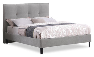 Amos Grey Upholstered Platform Bed with Tufted Headboard - King