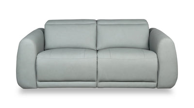 Gianna 76" Genuine Leather Power Reclining Sofa with Power Headrests and USB Ports - Spa Blue | Sofa à inclinaison électrique Gianna de 76 po en cuir véritable avec appuie-têtes électriques et ports USB - bleu spa