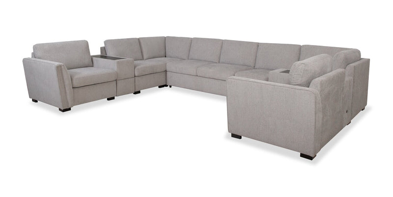 Vault 9-Piece Sectional with Sofa Bed Loveseat, Four Storage Chairs and Storage USB Console - Grey