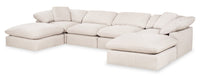 Eclipse Modular 6-Piece Linen-Look Fabric Sectional with Ottomans and Reversible Feather Down Cushions - Linen White 