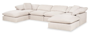 Eclipse Modular 6-Piece Linen-Look Fabric Sectional with Ottomans and Reversible Feather Down Cushions - Linen White