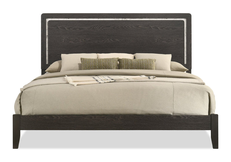 Sable Panel Bed with Headboard & Frame, Dark Grey - King Size