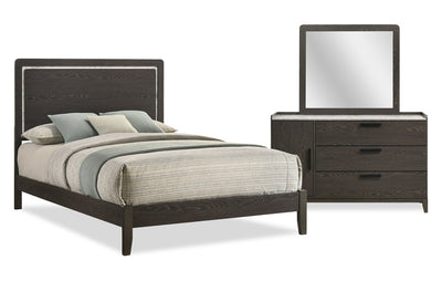 Sable 5pc Bedroom Set with Bed, Dresser & Mirror, Dark Grey - Queen Size | Ensemble de chambre à coucher Sable gris foncé 5 pièces avec lit, commode et miroir - format grand lit