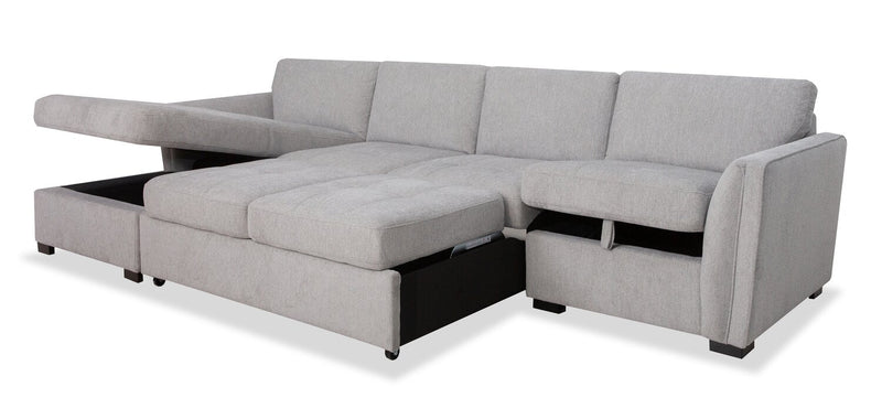 Vault 3-Piece Left-Facing Sectional with Sofa Bed Loveseat, Storage Chaise and Storage Chair - Grey