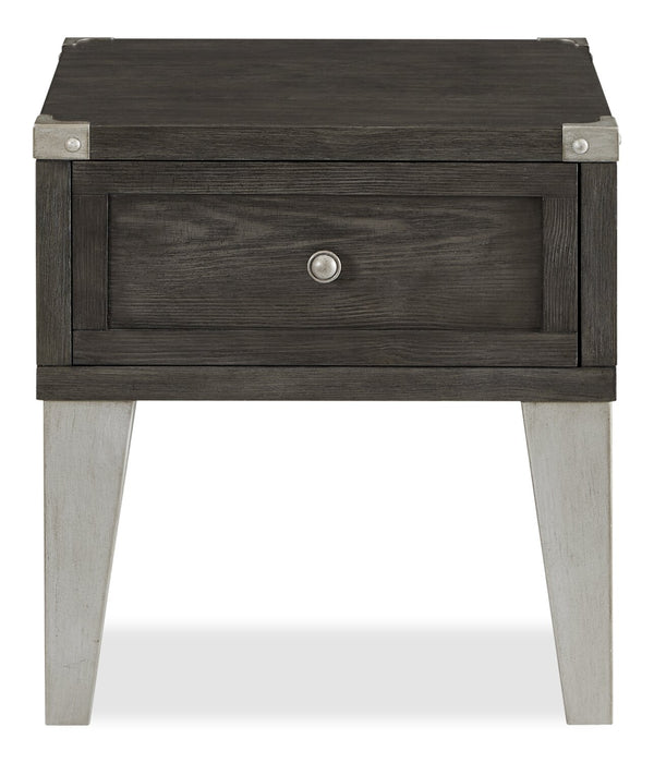 London 19\" Industrial End Table – Grey Wood Finish and Silvery Metal Legs   