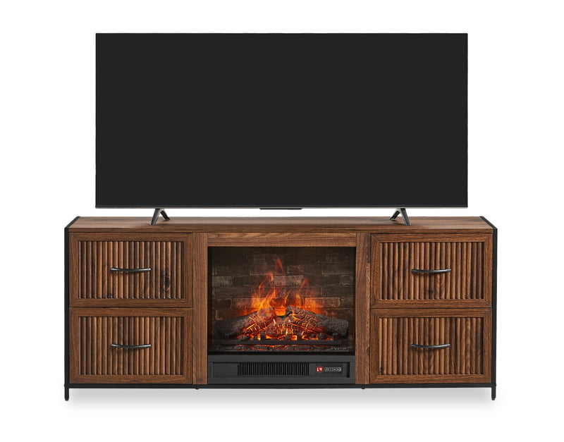  Harvin 54\" Electric Fireplace TV Stand with Storage for TVs up to 60\" – Brown Oak 