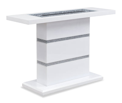 Garbo 47.25" Glam Sofa Table – White and Silver with Glitter Accents | Table de salon somptueuse Garbo de 47.25 po - blanche et argentée avec touches scintillantesv