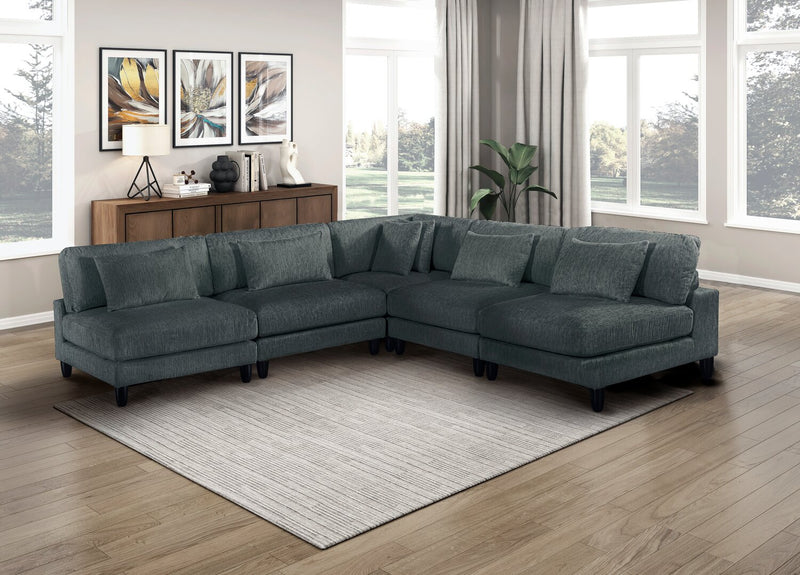Lounge 5-Piece Chenille Armless Modular Sectional – Grey