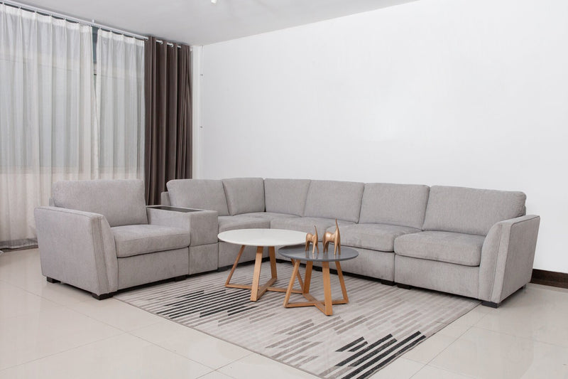 Vault 7-Piece Sectional with Five Storage Chairs and Storage USB Console - Grey