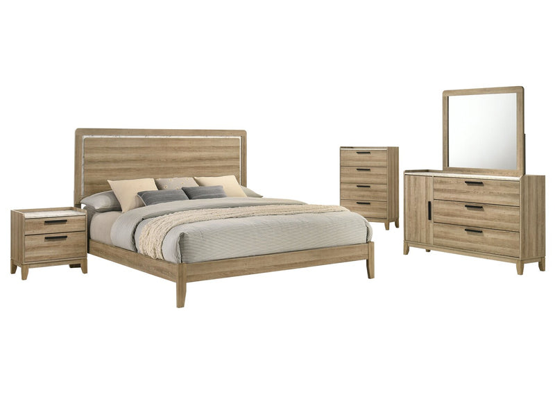 Sable Panel Bed with Headboard & Frame, Light Brown - King Size