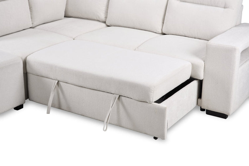 Primo Coast 3-Piece Left-Facing Ivory White Fabric Sleeper Sectional with Storage Chaise and Storage Armrest