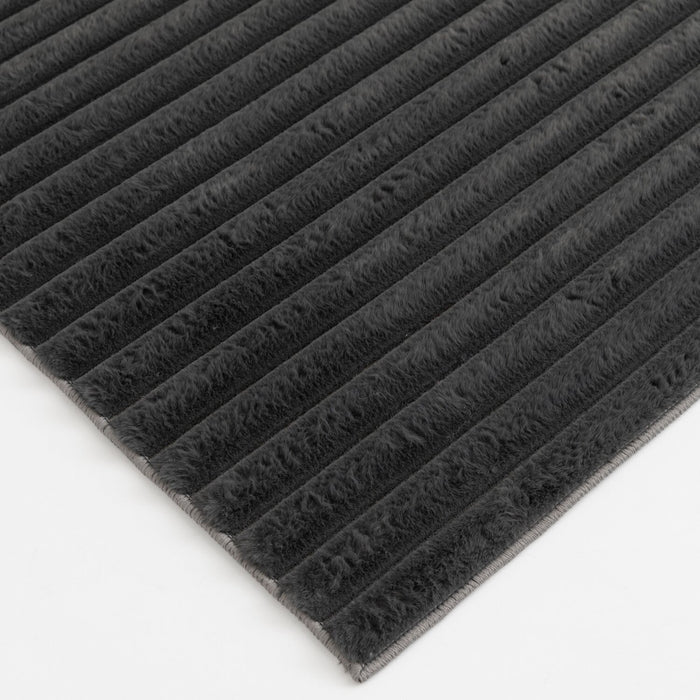 Faux Fur Channel Dark Grey Area Rug with Memory Foam Backing - 5' x 7'