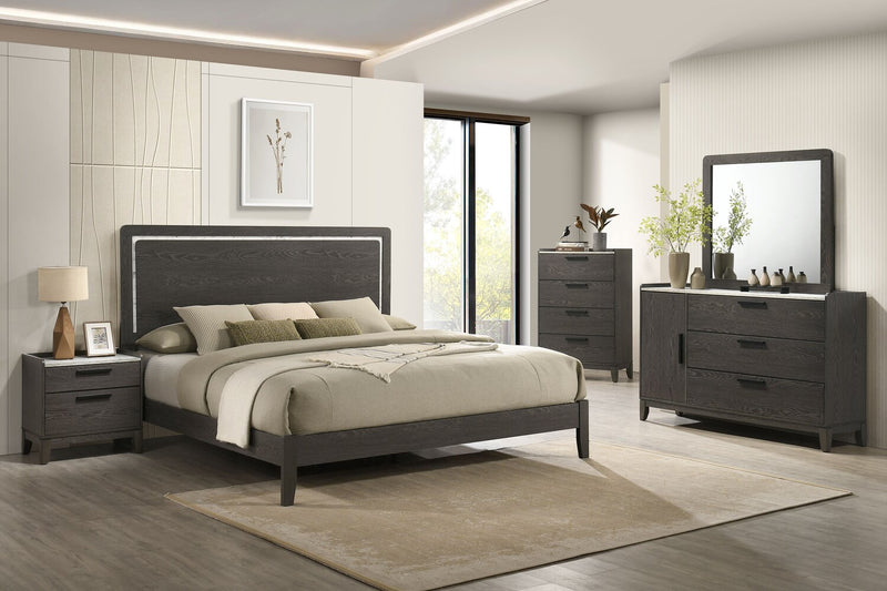 Sable 6pc Bedroom Set with Bed, Dresser, Mirror & Nightstand, Dark Grey - King Size
