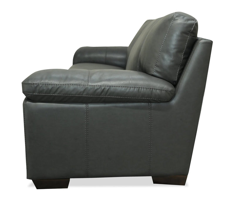 Classico 90\" Genuine Leather Sofa with Wood Legs – Carbon Grey