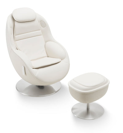 LG 29.6" Leather-Look Fabric Reclining Massage Chair with Matching Ottoman - Beige | Fauteuil de massage inclinable LG de 29,6 po en tissu d’apparence cuir avec pouf assorti - beige