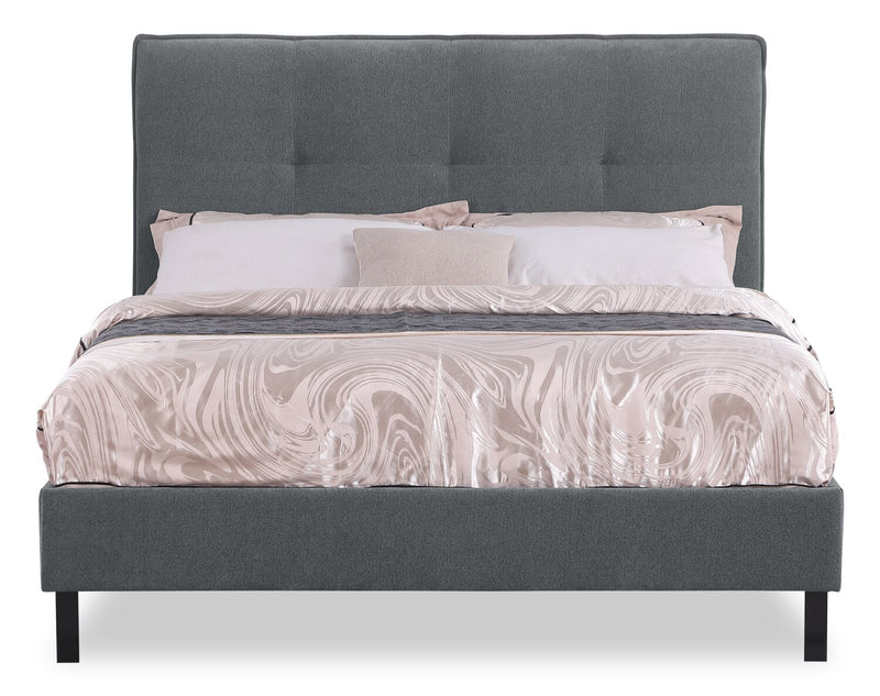 Amos Upholstered Platform Bed Base in Charcoal Fabric - King Size