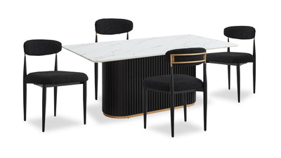 Kort & Co. Capri 5pc Dining Set with Table & 4 Chairs, Gold Accent, Pedestal Base, 72"W - Black | Ensemble de salle à manger Capri de Kort & Co. 5 pièces avec table de 72 po (L), touches dorées, base piédestal et 4 chaises - noir
