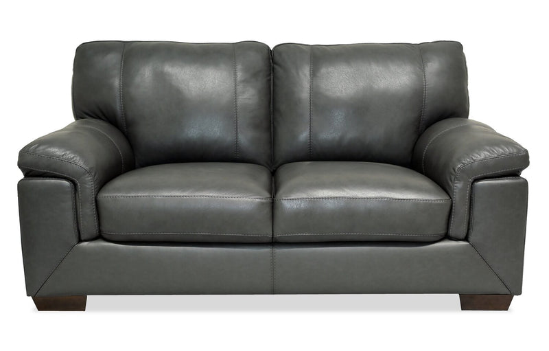 Classico 71\" Genuine Leather Loveseat with Wood Legs – Carbon Grey