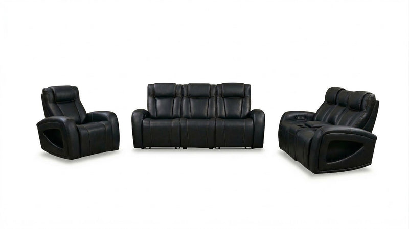 Shaquille O’Neal Home Titan 92\" Genuine Leather Power Reclining Sofa with Shaq-o-pedic Comfort – Black