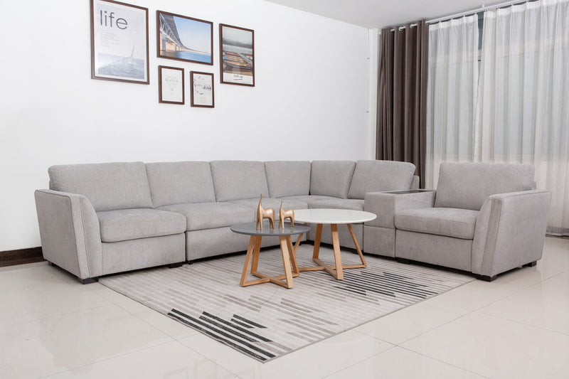 Vault 6-Piece Sectional with Sofa Bed Loveseat and Three Storage Chairs - Grey