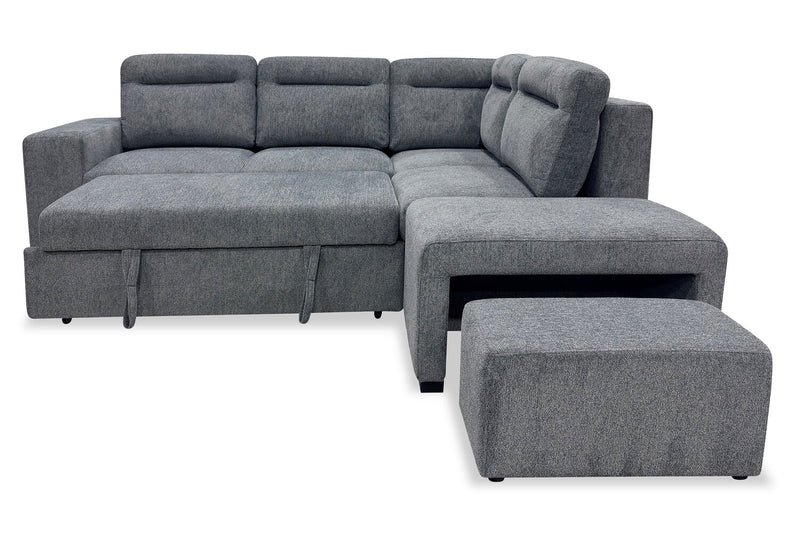 Coast 3-Piece Right-Facing Fabric Sleeper Sectional with Storage and Ottoman - Smoke