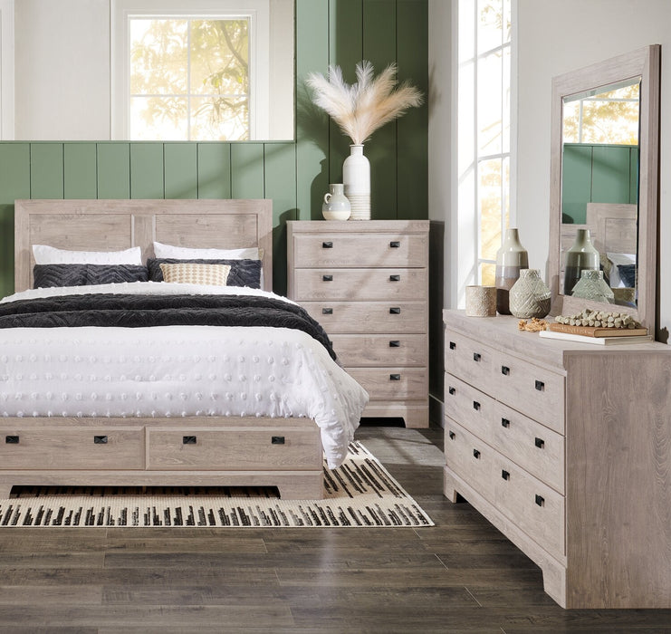 Yorkdale 5pc Bedroom Set with 6-Drawer Storage Bed, Dresser & Mirror, White - Queen Size